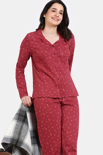 Buy Zivame Shades of Joy Knit Cotton Pyjama Set - Lava Falls